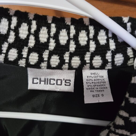Chico's Woven Textured Black White Button Front Blazer Jacket Women's 0 - Small - Picture 5 of 7